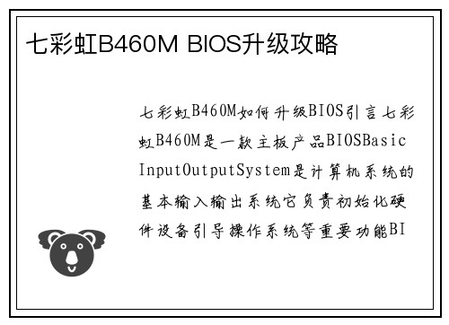 七彩虹B460M BIOS升级攻略